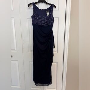 Alex Evenings Navy evening gown with lace bolero.